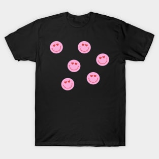 Pink heart eye smiley face preppy Pattern T-Shirt